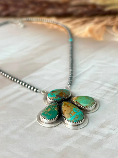 Handmade Sterling Silver Manassa with Kingman Turquoise Beaded Necklace Signed Nizhoni