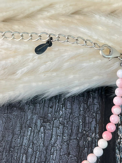 Handmade Sterling Silver Queen Pink Conch Collection: Beaded Chain Bracelet Signed Nizhoni (9)