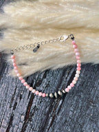 Handmade Sterling Silver Queen Pink Conch Collection: Beaded Chain Bracelet Signed Nizhoni (9)