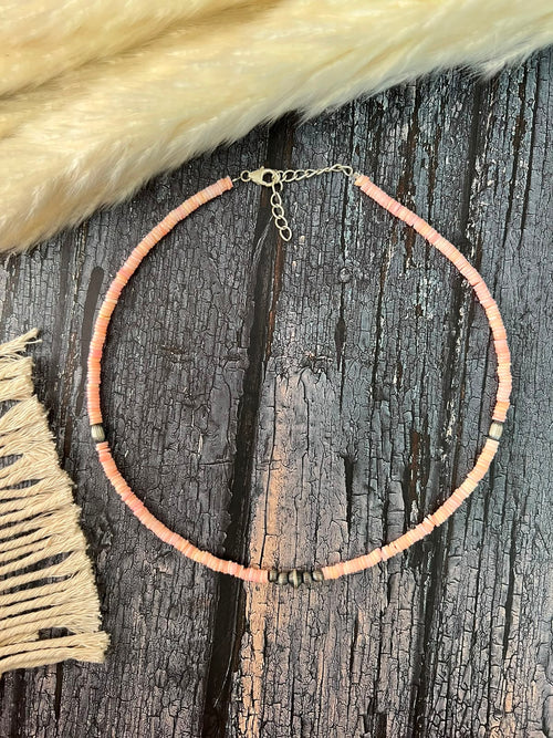 Handmade Sterling Silver Queen Pink Conch Collection: Beaded Necklace Signed Nizhoni (6)