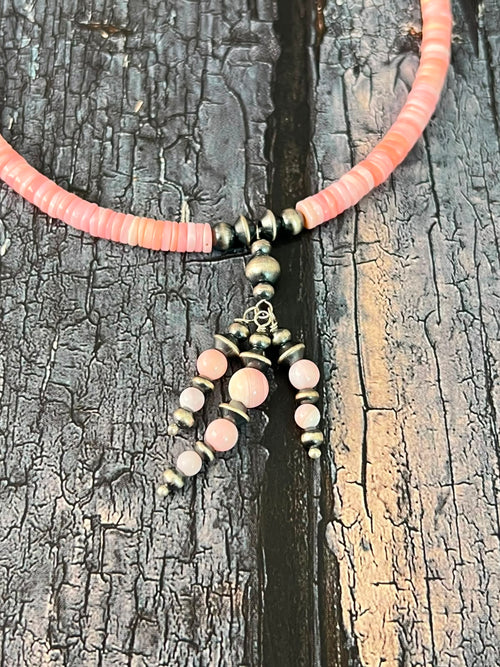 Handmade Sterling Silver Queen Pink Conch Collection: Beaded Anklet "Signed Nizhoni"