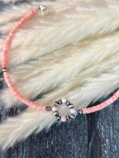 Handmade Sterling Silver Queen Pink Conch Collection: Beaded Hat Band