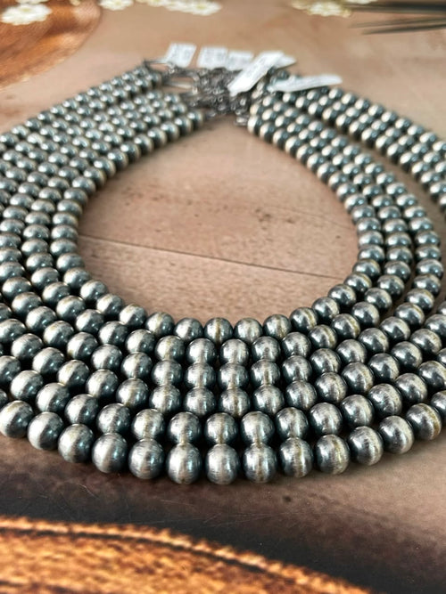 Handmade Nizhoni Silver Over Brass Plated 8MM Beaded Necklace (5)