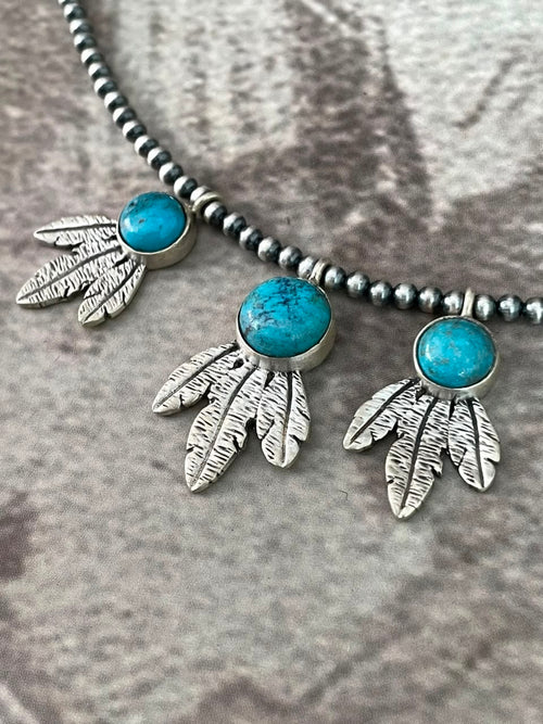 Handmade Sterling Silver Kingman Turquoise Beaded Necklace Signed Nizhoni