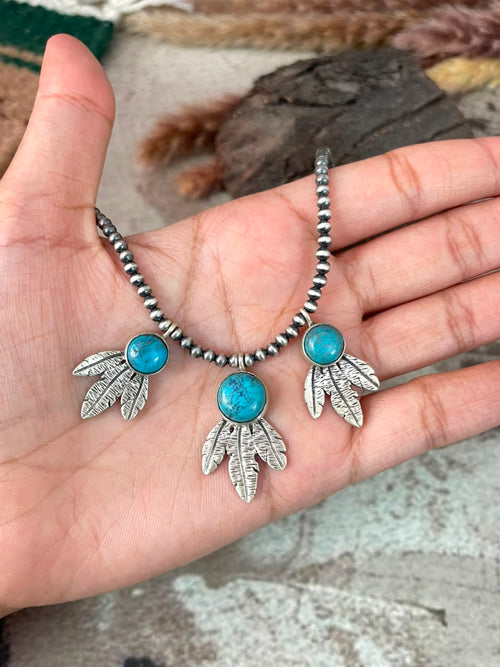 Handmade Sterling Silver Kingman Turquoise Beaded Necklace Signed Nizhoni