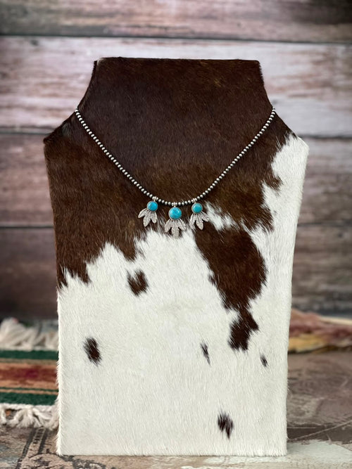 Handmade Sterling Silver Kingman Turquoise Beaded Necklace Signed Nizhoni