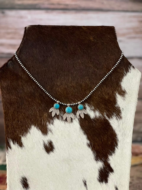 Handmade Sterling Silver Kingman Turquoise Beaded Necklace Signed Nizhoni