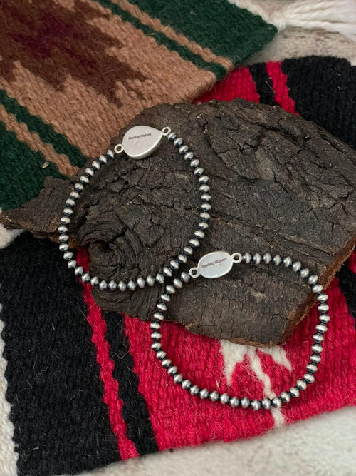 Handmade Sterling Silver Golden Hills and Sierra Bella Turquoise Stretchy Beaded Bracelet Signed Nizhoni