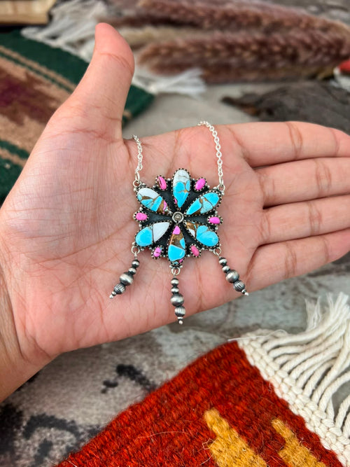 Handmade Sterling Silver Cotton Candy Beaded Necklace Signed Nizhoni