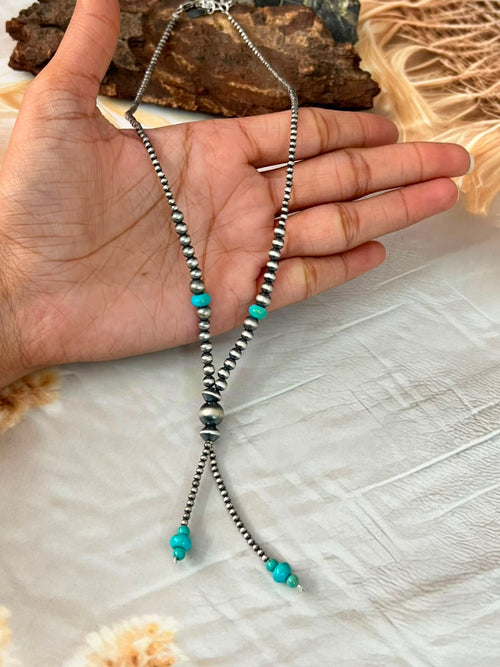 Handmade Sterling Silver Kingman Turquoise Beaded Necklace Signed Nizhoni