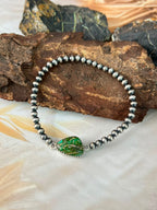 Handmade Sterling Silver Sonoran Mountain Turquoise Stretchy Beaded Bracelet Signed Nizhoni