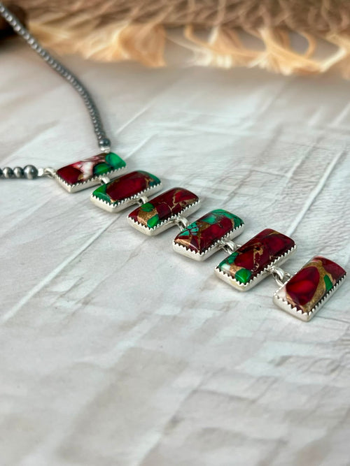 Handmade Sterling Silver Christmas Dahlia Collection: Beaded Necklace Signed Nizhoni