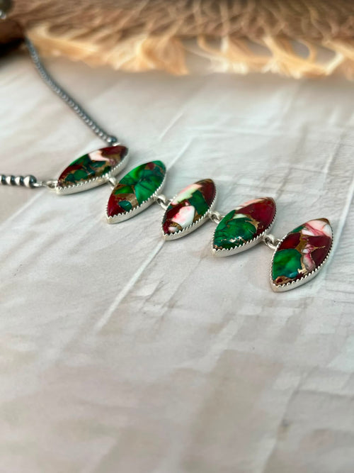 Handmade Sterling Silver Christmas Dahlia Collection: Beaded Necklace Signed Nizhoni