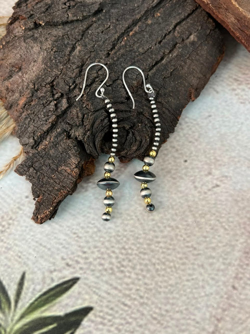 Handmade Sterling Silver Shiny Golden Hook Dangle Beaded Earrings