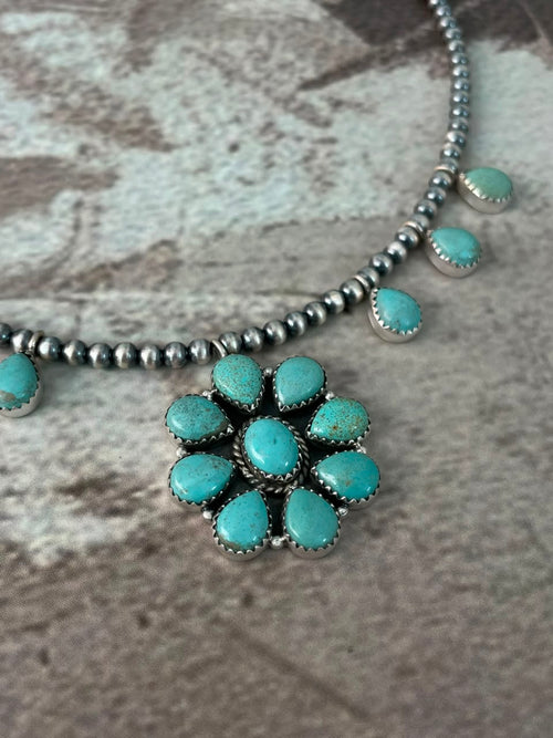 Handmade Sterling Silver Number 8 Turquoise Collection: Beaded Necklace Signed Nizhoni