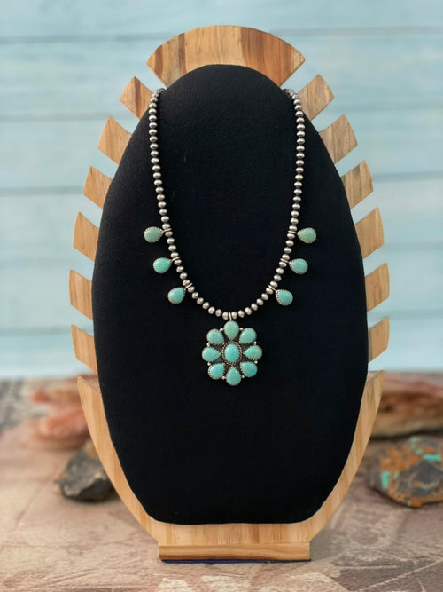 Handmade Sterling Silver Number 8 Turquoise Collection: Beaded Necklace Signed Nizhoni