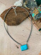 Handmade Sterling Silver Blue Kingman Turquoise Beaded Necklace Signed Nizhoni