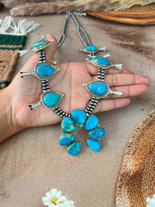 Handmade Sterling Silver Hardy Pit Collection: Beaded Squash Blossom Naja Necklace Signed Nizhoni
