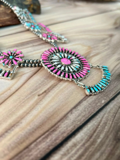 Handmade Sterling Silver Cotton Candy Beaded Necklace Signed Nizhoni