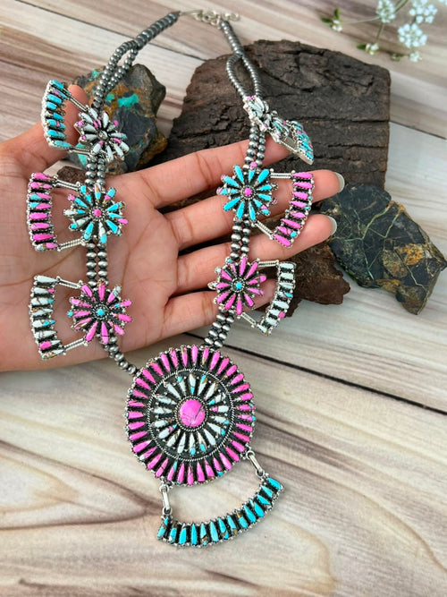 Handmade Sterling Silver Cotton Candy Beaded Necklace Signed Nizhoni