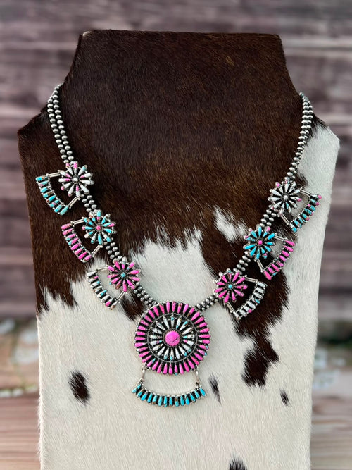 Handmade Sterling Silver Cotton Candy Beaded Necklace Signed Nizhoni