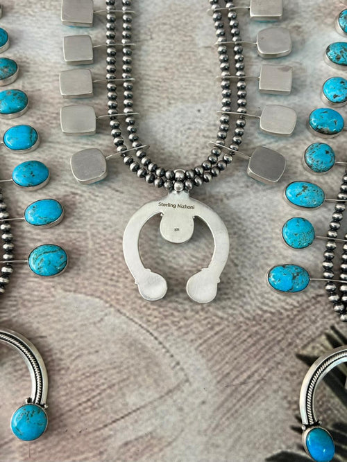 Handmade Sterling Silver Blue Bird with Arizona Blue Turquoise Beaded Necklace "Signed Nizhoni"