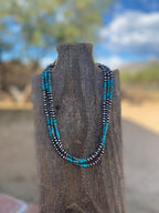 Handcrafted 3 Strand Kingman Turquoise & Sterling Beaded 18 inches