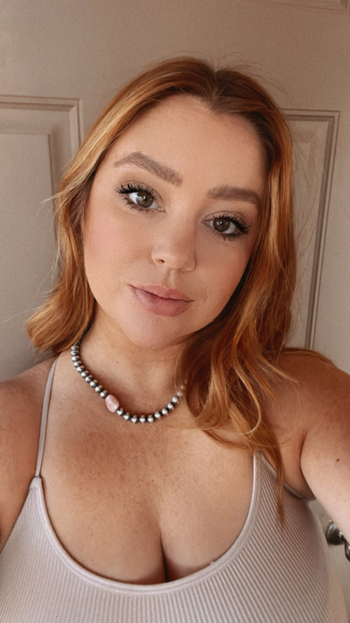 Handcrafted Sterling Silver And Rhodochrosite 8mm Beaded Necklace 18”