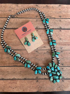Navajo Beaded Sterling Silver & Royston Turquoise Necklace Set by Ella Peters