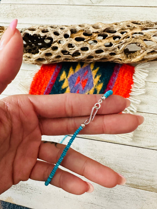 Navajo Turquoise and Sterling Silver Beaded Necklace 14”