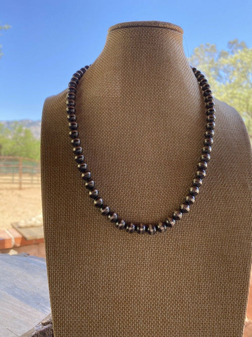 Handcrafted 8mm Sterling Silver Pearl Style Beaded Necklace