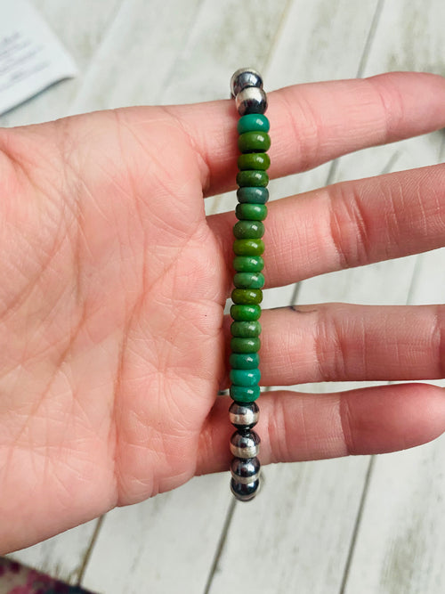 Handcrafted Turquoise & Sterling Silver Beaded 6mm Necklace 16”