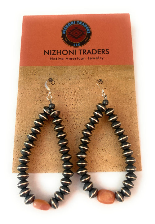 Handcrafted Sterling Silver Pearl & Rhodochrosite Dangle Hoop Earrings