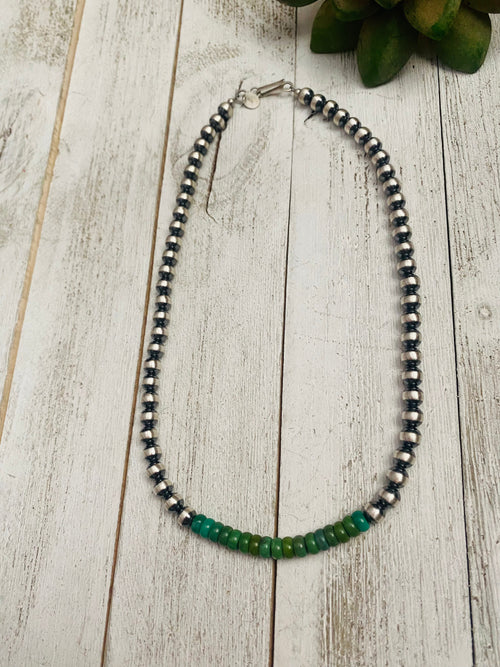Handcrafted Turquoise & Sterling Silver Beaded 6mm Necklace 16”