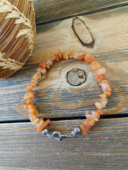 Handcrafted Carnelian & Sterling Silver Beaded Bracelet