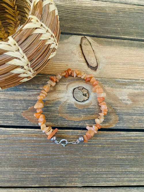 Handcrafted Carnelian & Sterling Silver Beaded Bracelet