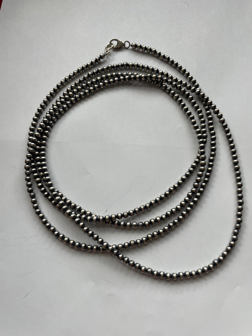 Handmade Sterling Silver 4mm Beaded Necklace 60”