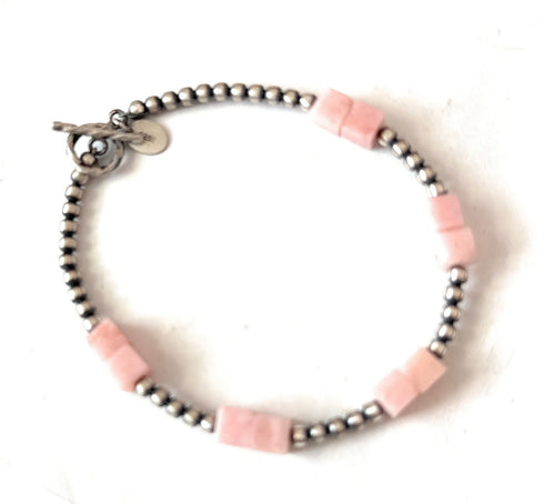 Handcrafted Queen Pink Conch Shell & Sterling Silver Beaded Bracelet