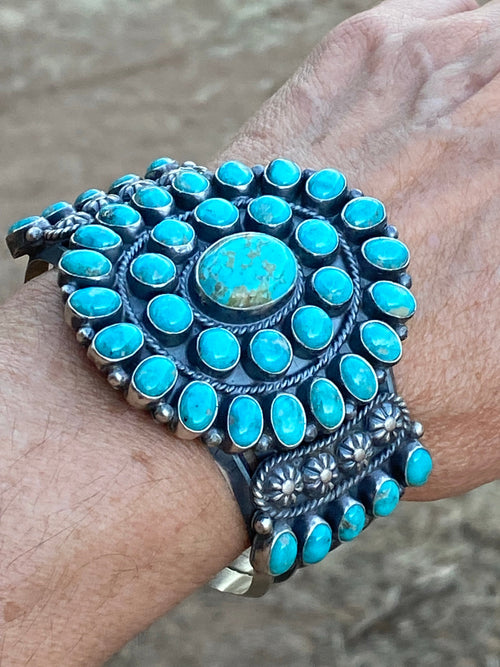 Handcrafted Vintage Turquoise & Sterling Cluster Cuff /