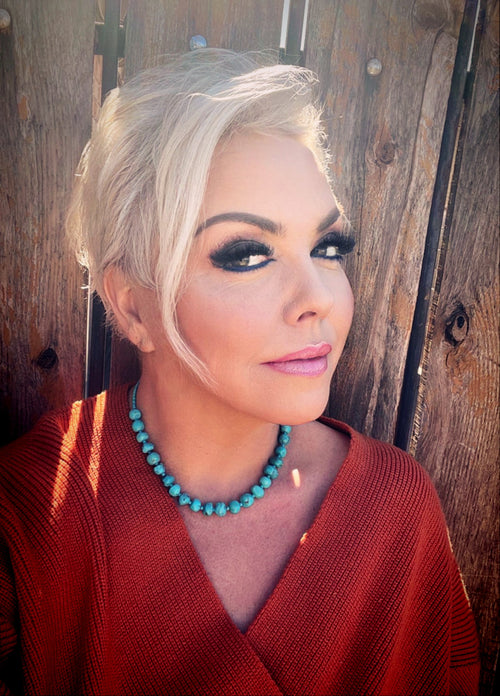 Handcrafted Sterling Silver Blue Turquoise Round Bead 16” Necklace