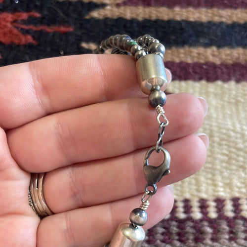 Beautiful Navajo Sterling Silver 3 Strand Beaded Turquoise Necklace With Pendant Signed Gilbert Tom