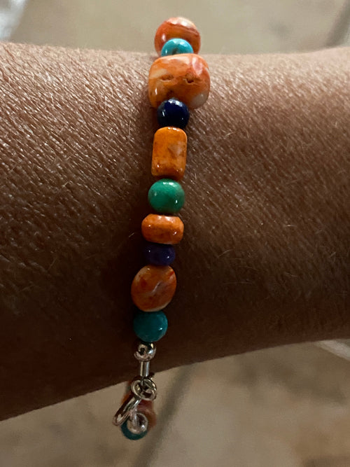 Handcrafted Spiny & Multi Stone Sterling Silver Beaded Bracelet