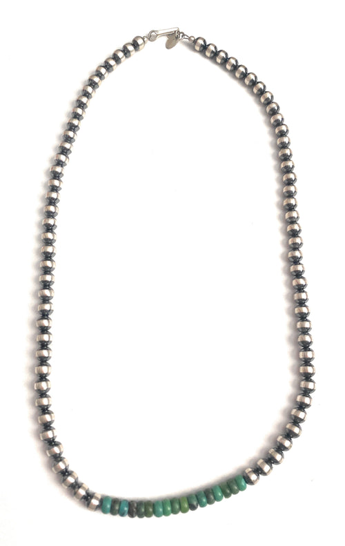 Handcrafted Turquoise & Sterling Silver Beaded Necklace 20”