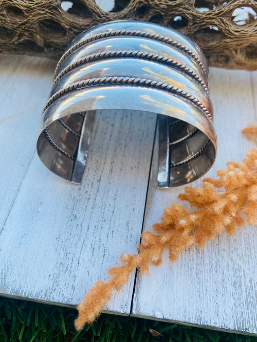 Handcrafted Vintage Sterling Silver Cuff Bracelet Signed