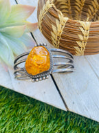 Handcrafted Vintage Topaz & Sterling Silver Cuff Bracelet Signed