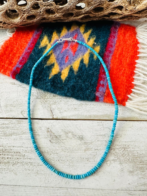 Navajo Turquoise and Sterling Silver Beaded Necklace 14”