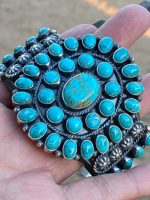 Handcrafted Vintage Turquoise & Sterling Cluster Cuff /
