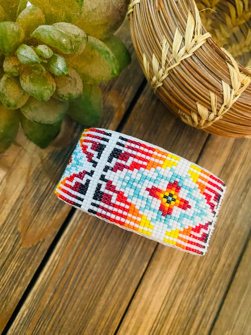 Handcrafted Made Beaded Leather Bracelet