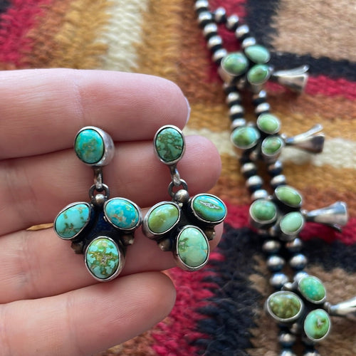 Navajo Sonoran Turquoise & Sterling Squash Blossom Set Signed Kathleen Chavez
