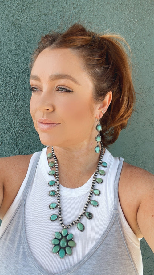“The Rainstorm” Beautiful Handcrafted Sterling Silver Turquoise Necklace & Earring Set